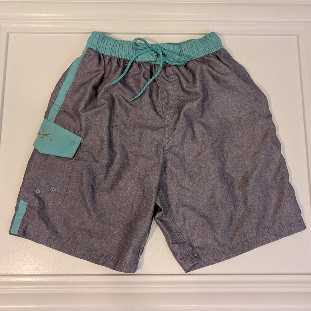 Panama Jack Swim Trunk Board Shorts Grey Green Vacation Summer - Size M10/12